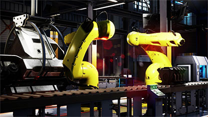 Robotic arms on assembly line